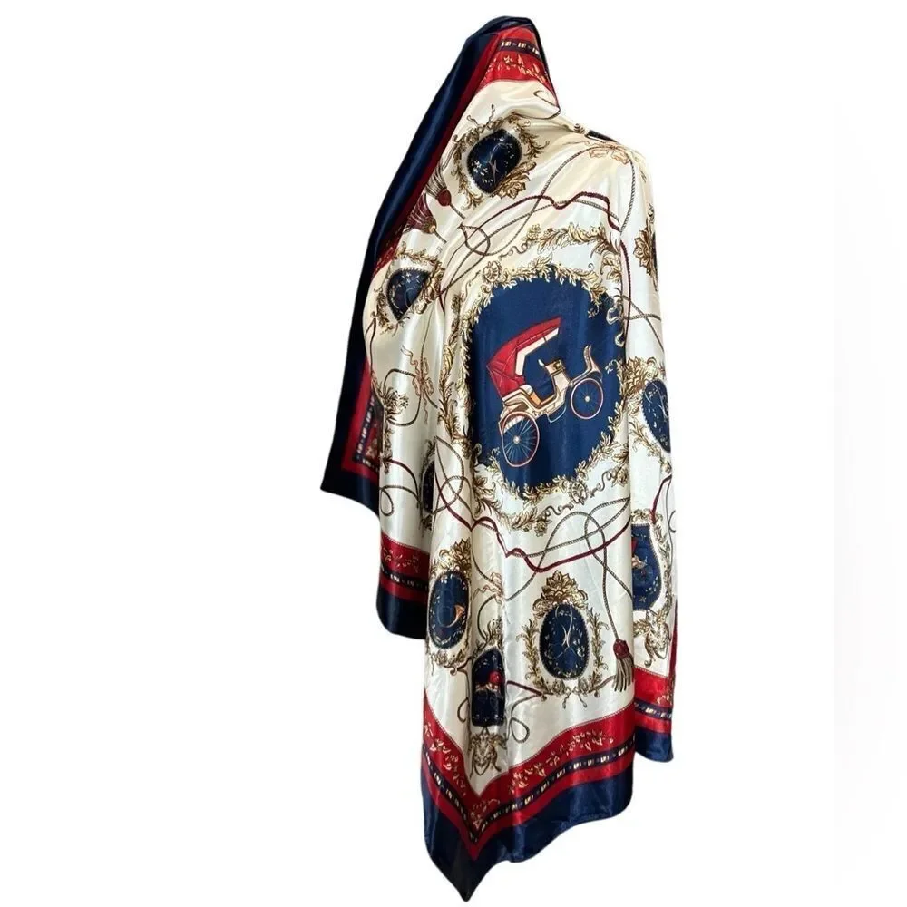 Classic Blue, Red and Cream Silk-Feel Scarf